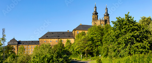 Kloster Banz bei Bad Staffelstein und blauer Himmel, Panorama. photo