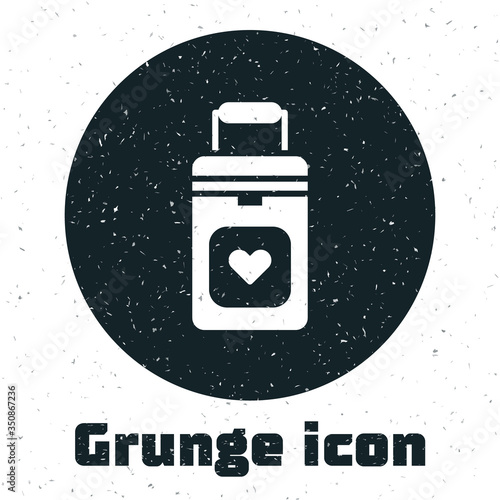 Grunge Cooler box for human organs transportation icon isolated on white background. Organ transplantation concept. Organ container. Monochrome vintage drawing. Vector