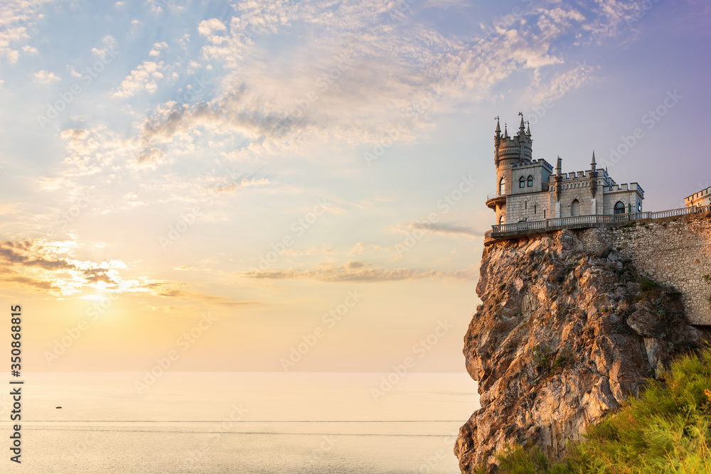 Swallow Nest Castle on the mountain, sunset view, Crimea