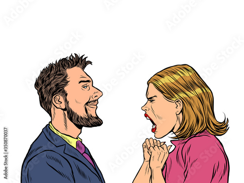 man and woman dispute emotions scream
