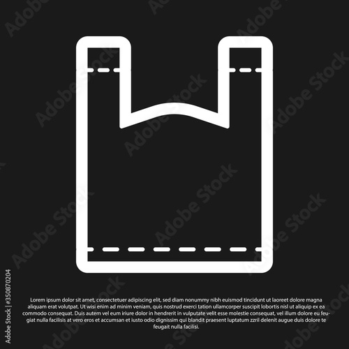 Black Plastic bag icon isolated on black background. Disposable cellophane and polythene package prohibition sign. Vector