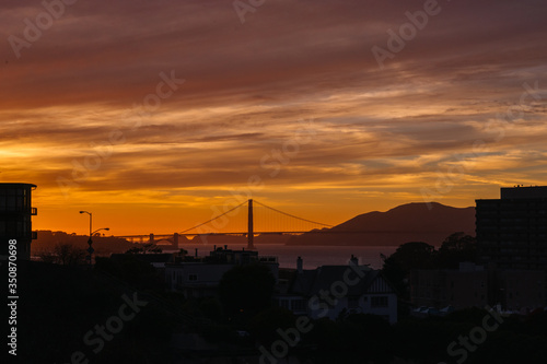 Oakland Bay bridge at sunset in San Francisco