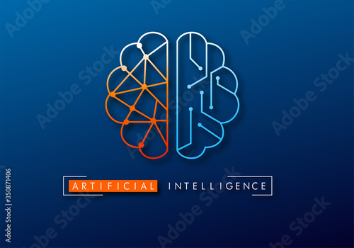 Wired brain illustration - next step to artificial intelligence and circuit board human brain. 
Concept illustration Electronic chip in form of human brain in electronic cyberspace.