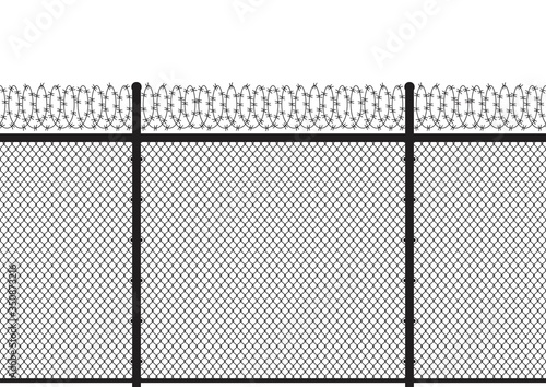 Silhouette metal wire fences with barb backround. Seamless pattern. Vector illustration.