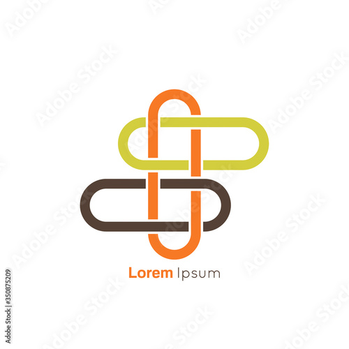 Triple chain union icon. Abstract vector logo design template. Entwined shape.