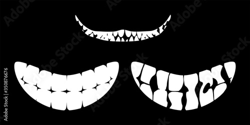 Mad wide smiles set black and white. Protect- mask design on black background