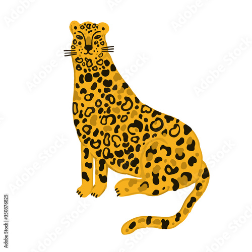 Leopard animal seamless pattern. Tropical plant leaves background.