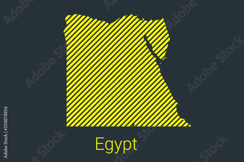 Map of Egypt, striped map in a black strip on a yellow background for coronavirus infographics and quarantine area markers and restrictions. vector
