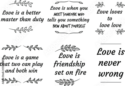 Set of Love Quotes Sayings for Valentine's day. Romantic feeling between man and woman