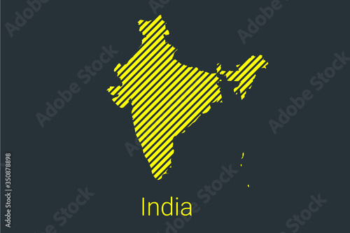 Map of India, striped map in a black strip on a yellow background for coronavirus infographics and quarantine area markers and restrictions. vector