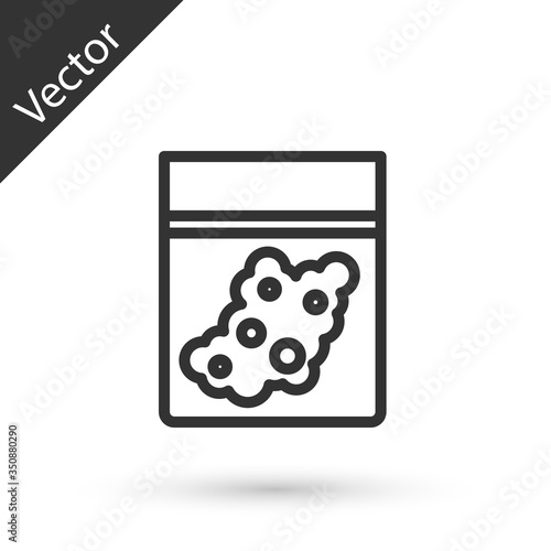 Grey line Plastic bag of medicinal cannabis icon isolated on white background. Health danger. Vector Illustration