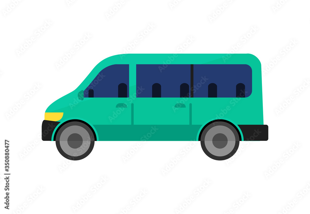 Green minivan illustration. Auto, lifestyle, travel. Transport concept. illustration can be used for topics like road, travelling, city