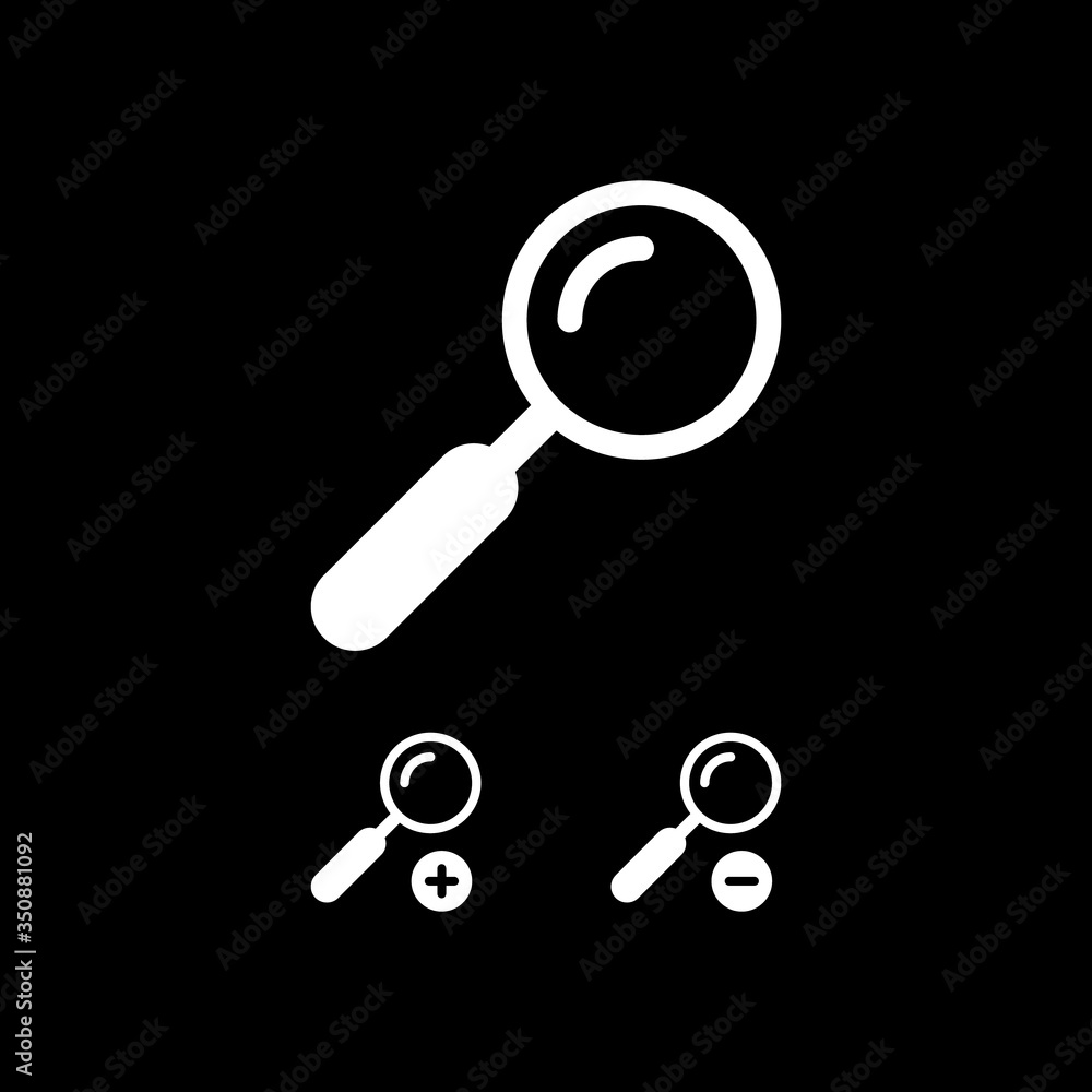 Magnifying glass, zoom in, zoom out icons Magnifying glass, zoom in, zoom out icons