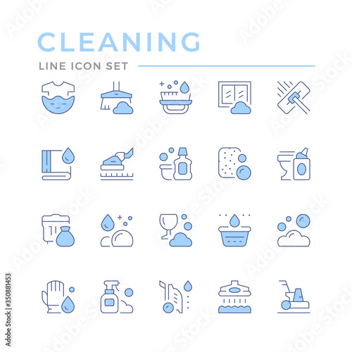 Set color line icons of cleaning