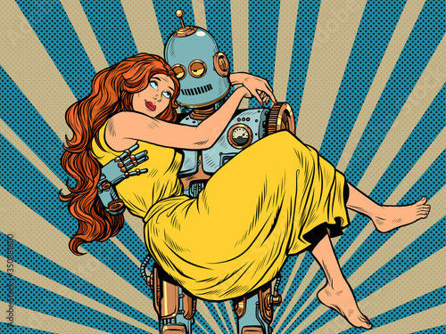 love couple robot and woman