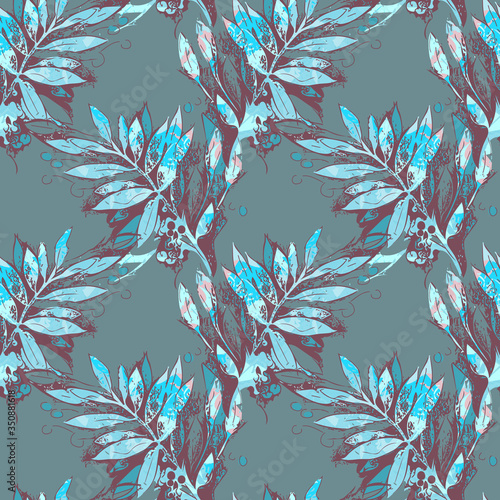 Sketched Leaves Seamless Pattern. Hand Drawn Floral Background.