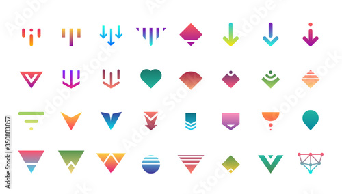 Swipe top down download icon scroll colored pictogram set isolated for blogger web ui ux design. Vector colorful arrow bottom for application and social network website. Gradient button illustration