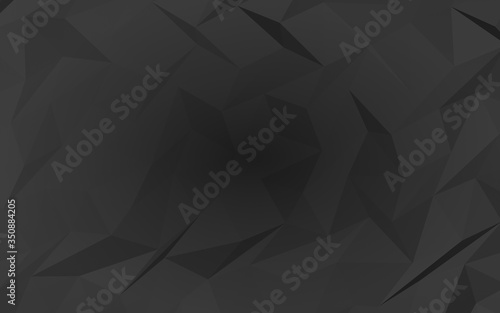 Black abstract background. Lowpoly backdrop. Gloomy crumpled paper. 3D illustration