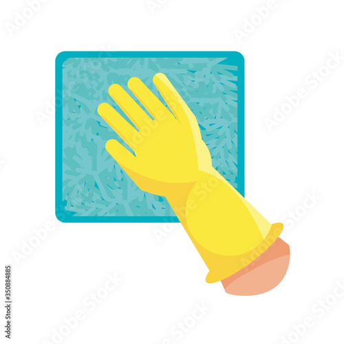 glove with cleaning cloth on white background
