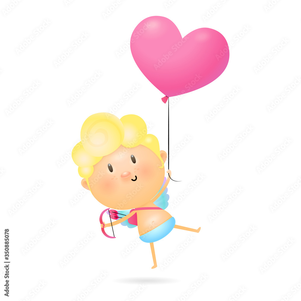 Angel boy illustration. Cupid, pink heart, air balloon. Saint Valentines Day concept. illustration can be used for topics like gift card, love, romantic