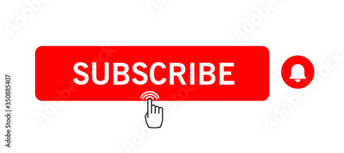 Subscribe icon shape sign. Red button subscribe to channel, blog. Social media logo symbol. Vector illustration image. Isolated on white background.