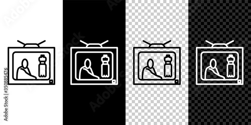 Set line Stop plastic pollution icon isolated on black and white background. Ecological poster. Vector Illustration