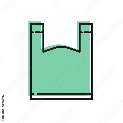 Black line Plastic bag icon isolated on white background. Disposable cellophane and polythene package prohibition sign. Vector Illustration