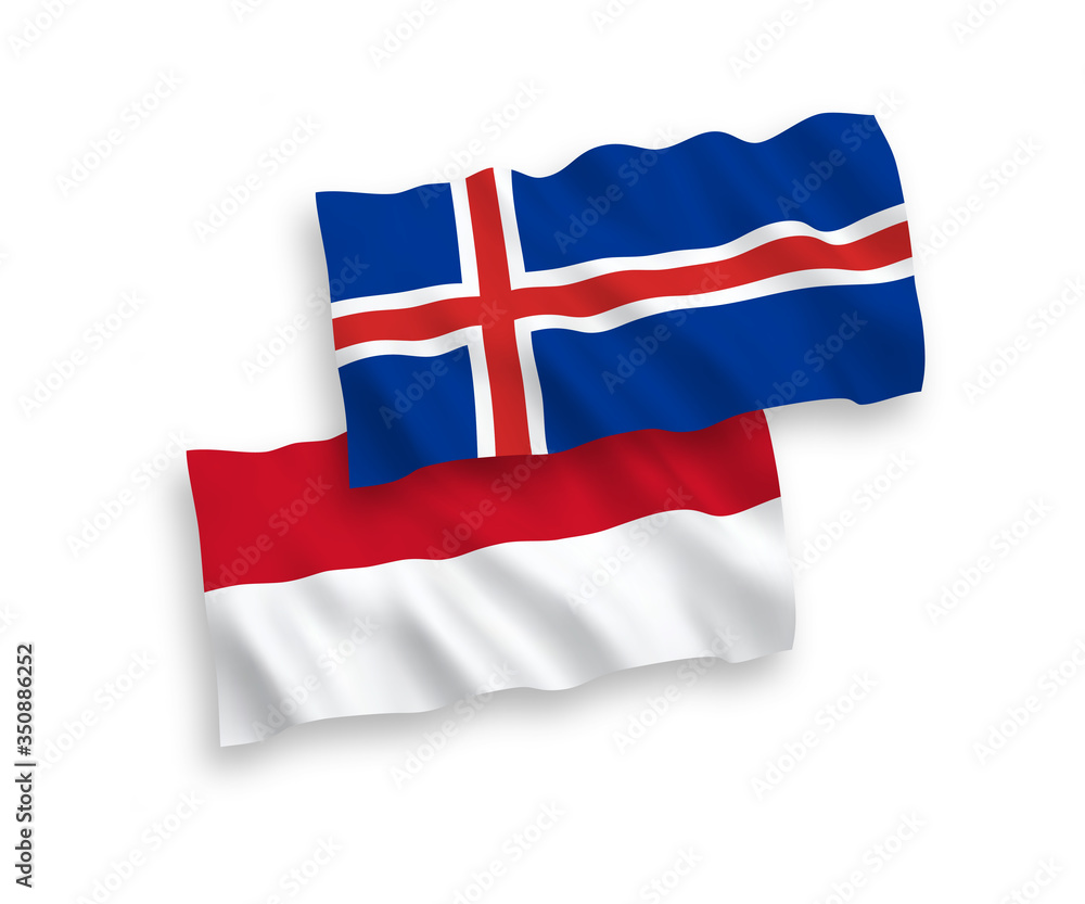 Flags of Indonesia and Iceland on a white background