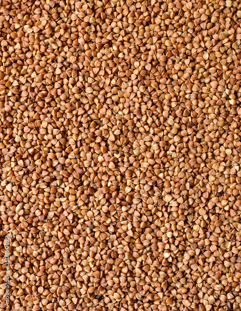 The texture of buckwheat. Raw buckwheat closeup. Top view The texture of buckwheat. Raw buckwheat closeup. Top view