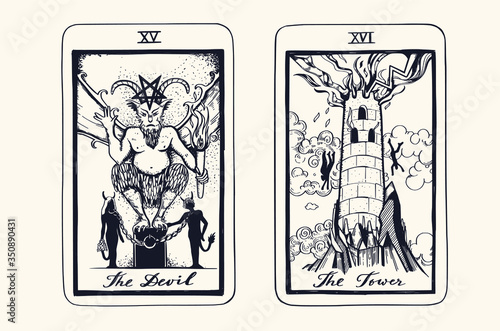  Tarot card deck.  Major arcana set part  . Vector hand drawn engraved style. Occult and alchemy symbolism. 