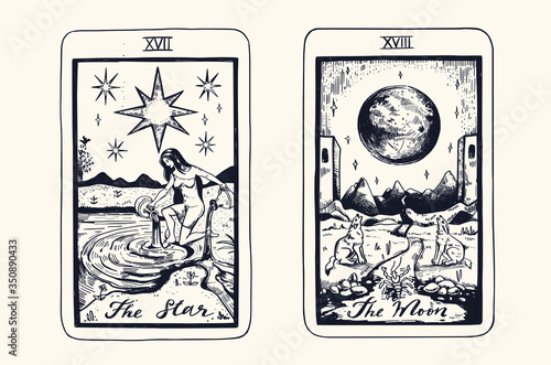 Tarot card deck.  Major arcana set part  . Vector hand drawn engraved style. Occult and alchemy symbolism. 