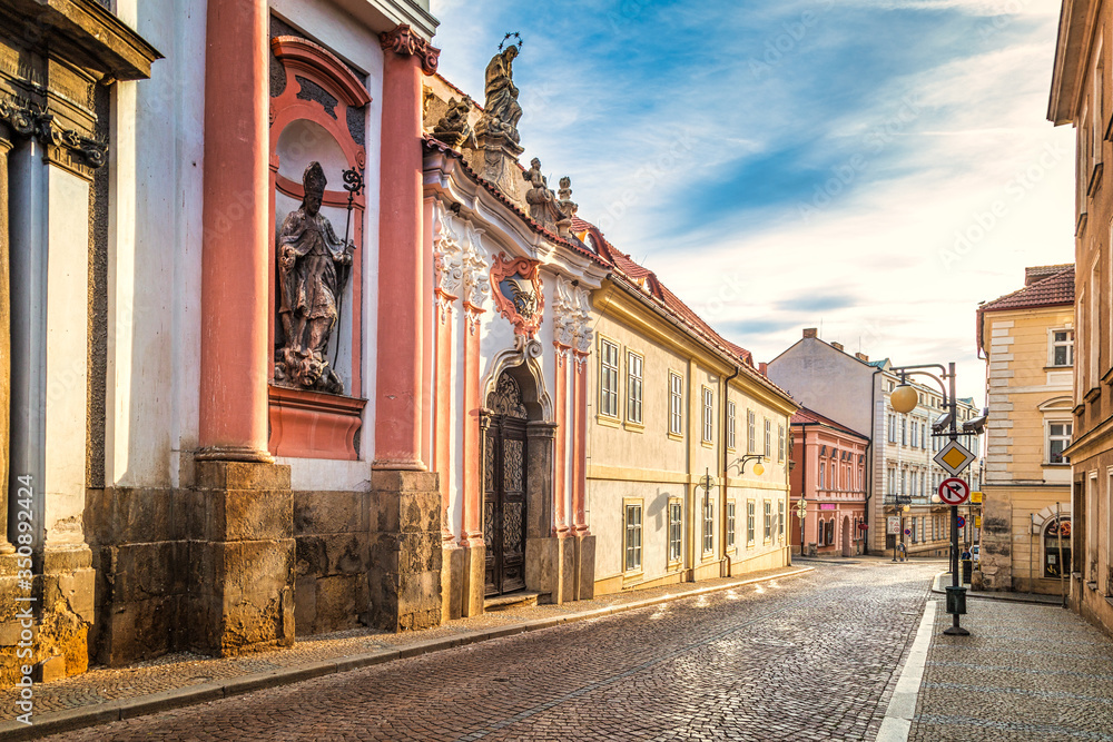 Street with church of St John of Nepomuk in Kutna Hora, Czech Republic, Europe.