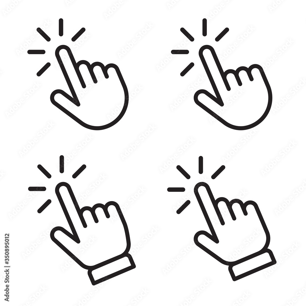 Fototapeta premium Hand click icon set. Outline press here pointer
