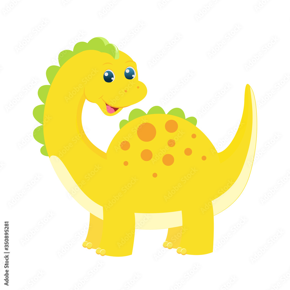 Cute cartoon vector green childish yellow dinosaur