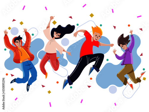 group of people jumpig. young and happy. teenager having fun. vector and illustration.