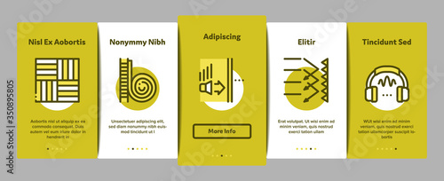 Soundproofing Building Material Onboarding Mobile App Page Screen Vector. Collection Of Soundproofing Windows And Roof, Wall Insulation And Floor Covering Color Illustrations
