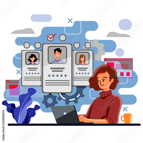 recurit agent. head hunter. human resource department. searching candidates. vector and illustration.