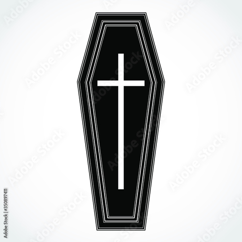 silhouette coffin with cross vector illustration