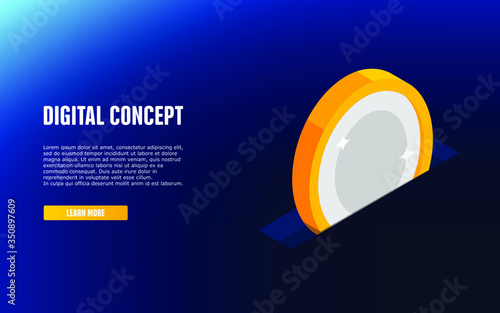 Digital banking online, isometric icon of falling coin, electronic internet purse, financial management online service accumulation and investment of funds. EPS10