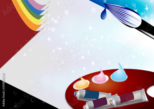 絵筆パレット絵の道具は筆や絵の具のイラスト横スタイルワ背景素材 Stock Illustration Adobe Stock