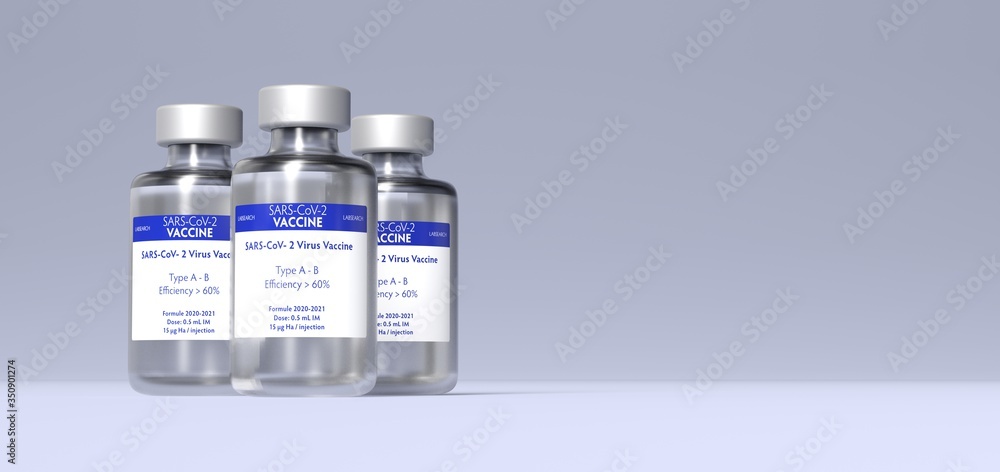 SARS-CoV-2 vaccine bottles 3D rendering SARS-CoV-2 vaccine bottles 3D rendering