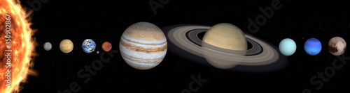 Obraz na płótnie Solar system planets in outer space. Mercury, Venus, Earth with Moon, Mars, Jupiter, Saturn, Uranus, Neptune, Pluto. Planetary system concept. Elements of this image were furnished by NASA. w salonie