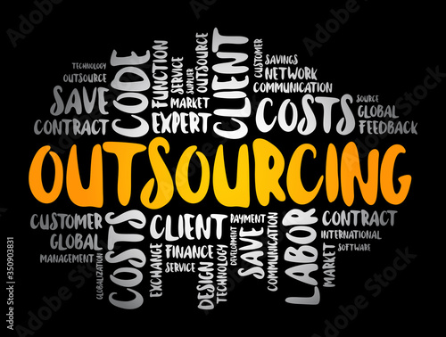 Outsourcing word cloud collage, business concept background