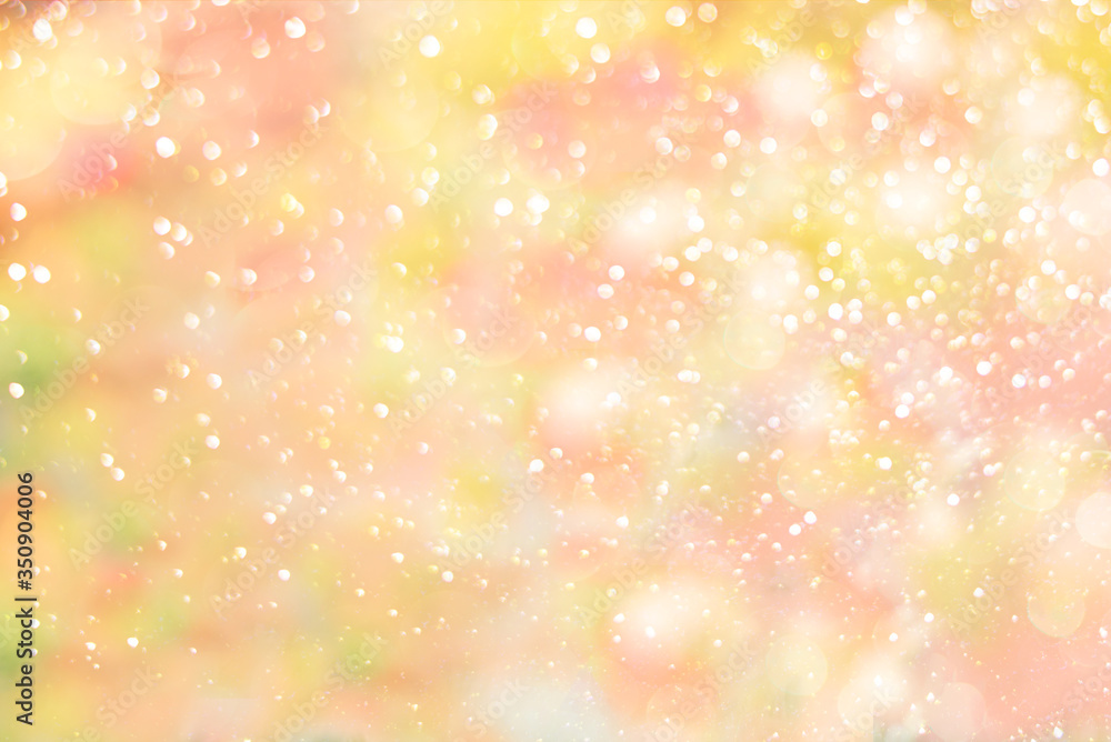 Spring summer tender postcard. drops of dew. Design element.gold and pink abstract bokeh lights. defocused background