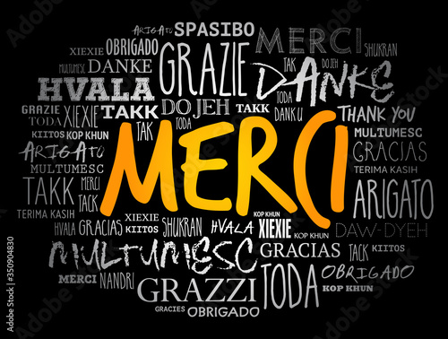 Merci (Thank You in French) Word Cloud background in different languages