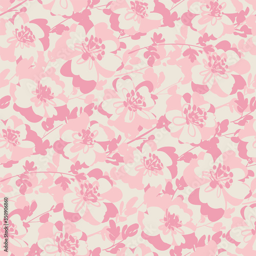 Tender pastel pink color floral seamless pattern