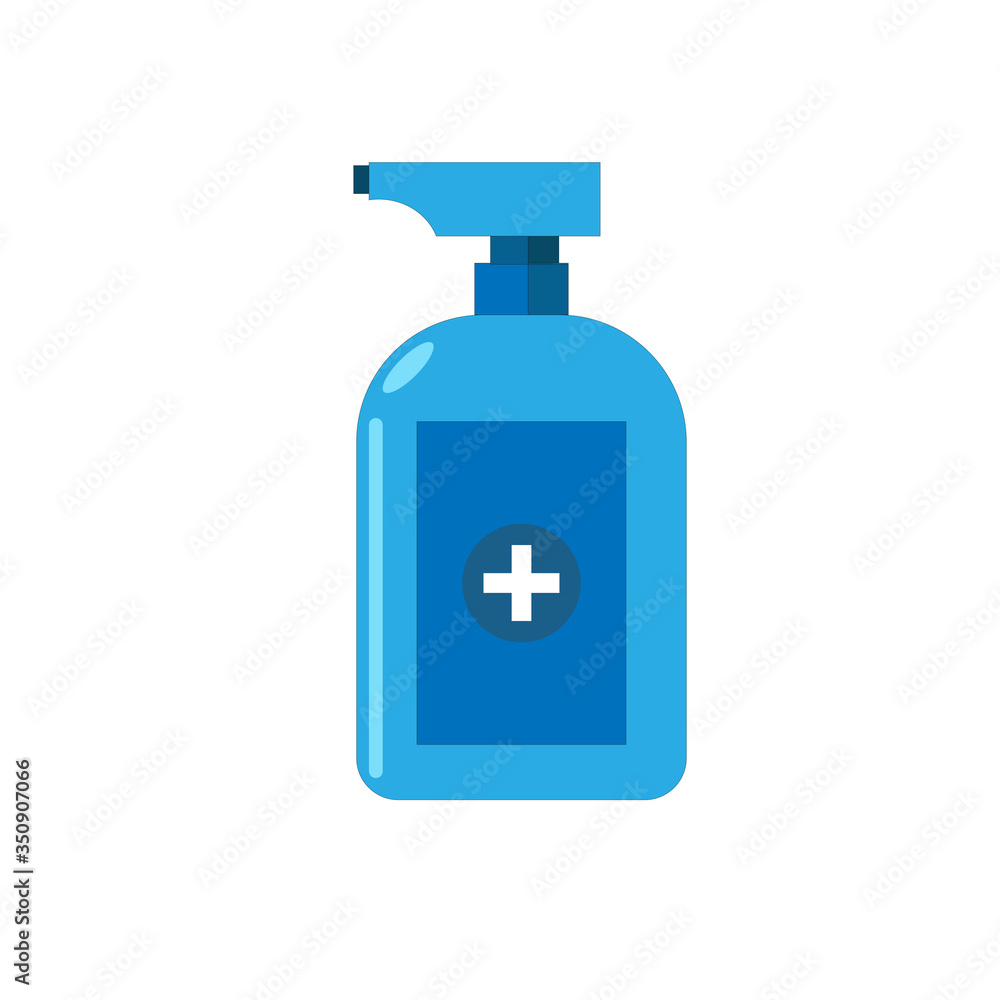 Antiseptic antibacterial liquid pump bottle for hygiene, medical use, vector flat illustration - obrazy, fototapety, plakaty 
