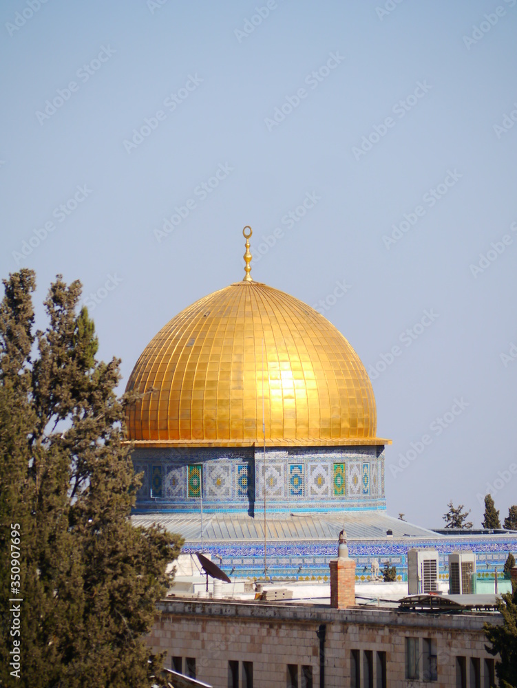 close up of the golden dome of the Al-Aqsa Mosque in the old town of Jerusalem on a sunny day to, Israel, Near East