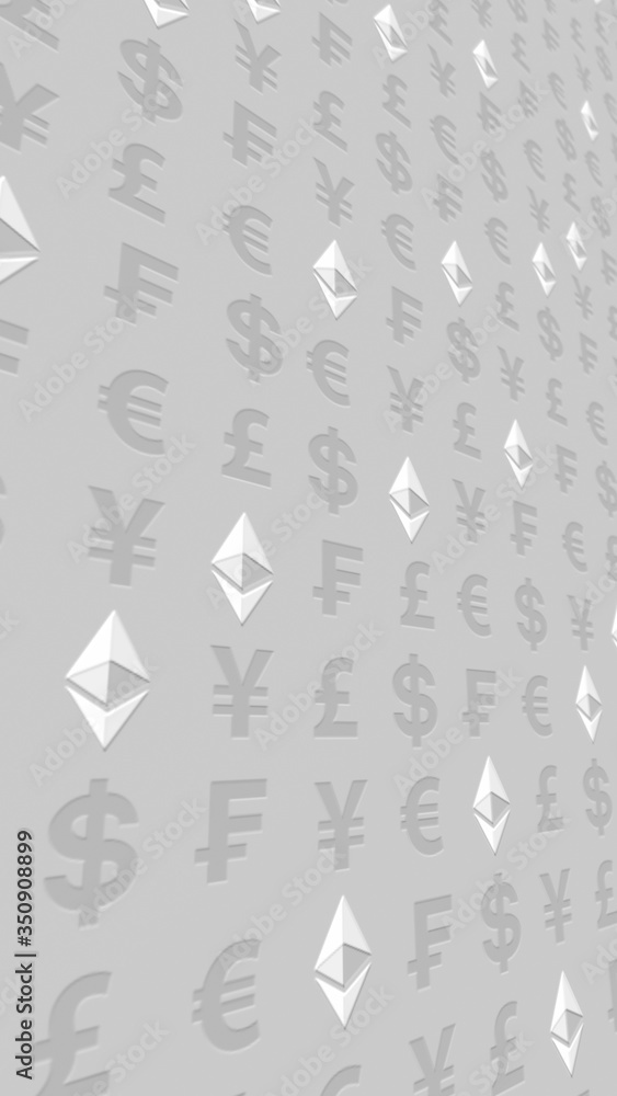 Ethereum classic and currency on a white background. Digital crypto currency symbol. Business concept. Market Display. 3D illustration