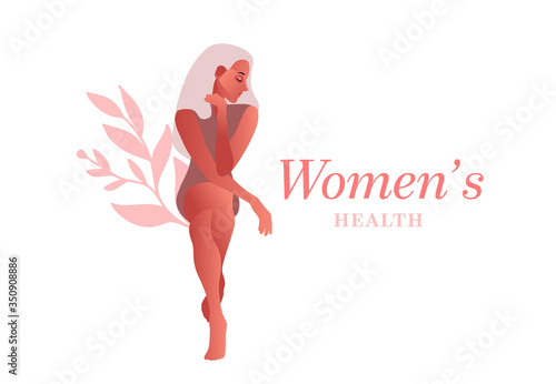 Sad woman. Urinary incontinence, cystitis, involuntary urination woman vector illustration. Bladder problems. Menopause, women's health, genital infection, hygiene. Female problems